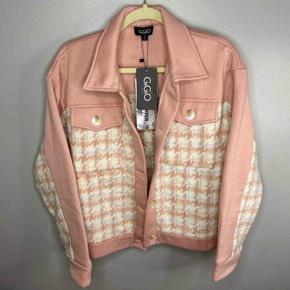 GIGIO NWT Winter Edition Oversized Pink Houndstooth Jacket Women’s Size Small